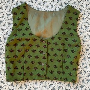 Vintage Cropped Moss Green Floral Wool Vest Small